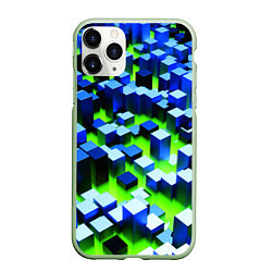 Чехол iPhone 11 Pro матовый Синие блоки в зеленом тумане, цвет: 3D-салатовый