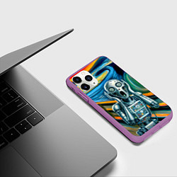 Чехол iPhone 11 Pro матовый Робот кричит на картине Эдварда Мунка, цвет: 3D-фиолетовый — фото 2