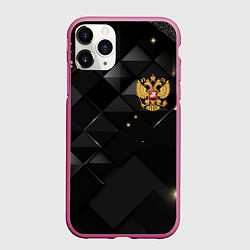 Чехол iPhone 11 Pro матовый Золотой герб России на черно-золотой текстуре, цвет: 3D-малиновый
