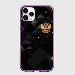 Чехол iPhone 11 Pro матовый Золотой герб России на черно-золотой текстуре, цвет: 3D-фиолетовый