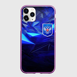 Чехол iPhone 11 Pro матовый Герб России на синей абстракции