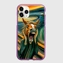 Чехол iPhone 11 Pro матовый Лошадь кричит на картине Эдварда Мунка, цвет: 3D-фиолетовый
