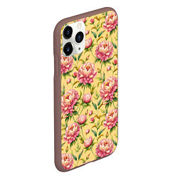 Чехол iPhone 11 Pro матовый Крупные пионы садовые цветы бутоны паттерн, цвет: 3D-коричневый — фото 2