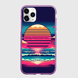 Чехол iPhone 11 Pro матовый Закат на пляже vaporwave, цвет: 3D-фиолетовый