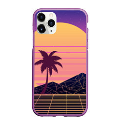 Чехол iPhone 11 Pro матовый Vaporwave геометрические горы и силуэты пальм, цвет: 3D-фиолетовый