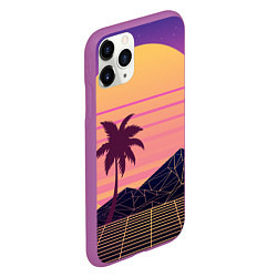 Чехол iPhone 11 Pro матовый Vaporwave геометрические горы и силуэты пальм, цвет: 3D-фиолетовый — фото 2