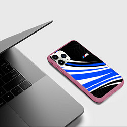 Чехол iPhone 11 Pro матовый BMW M - синие волны, цвет: 3D-малиновый — фото 2