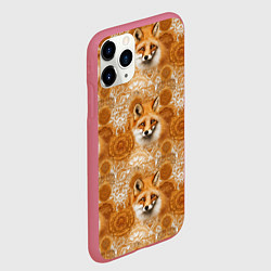 Чехол iPhone 11 Pro матовый Лакшери паттерн с золотыми лисицами, цвет: 3D-малиновый — фото 2