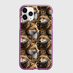 Чехол iPhone 11 Pro матовый Лакшери паттерн с золотыми лисицами