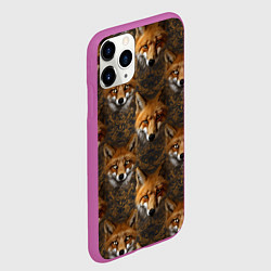 Чехол iPhone 11 Pro матовый Лакшери паттерн с золотыми лисицами, цвет: 3D-фиолетовый — фото 2
