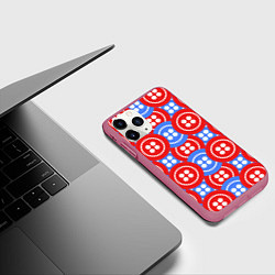 Чехол iPhone 11 Pro матовый Красные и синие пуговицы, цвет: 3D-малиновый — фото 2