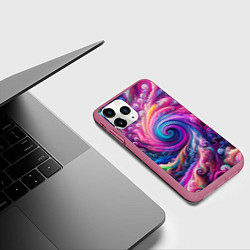 Чехол iPhone 11 Pro матовый Абстракция, водоворот из ярких красок, цвет: 3D-малиновый — фото 2