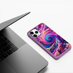 Чехол iPhone 11 Pro матовый Абстракция, водоворот из ярких красок, цвет: 3D-фиолетовый — фото 2