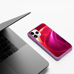 Чехол iPhone 11 Pro матовый Красно-розовый энергетический хаос волн, цвет: 3D-фиолетовый — фото 2