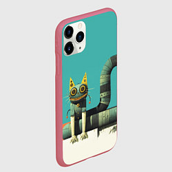 Чехол iPhone 11 Pro матовый Механический зеленый кот, цвет: 3D-малиновый — фото 2