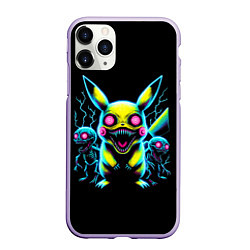 Чехол iPhone 11 Pro матовый Pikachu and skeletons - neon glow ai art, цвет: 3D-светло-сиреневый