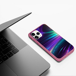 Чехол iPhone 11 Pro матовый Неоновые лучи на фиолетовом фоне, цвет: 3D-малиновый — фото 2