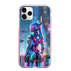 Чехол iPhone 11 Pro матовый Cyberpunk girl - neon glow ai art, цвет: 3D-розовый