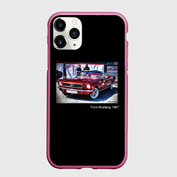 Чехол iPhone 11 Pro матовый Ford Mustang кабриолет модель 1967 года, цвет: 3D-малиновый