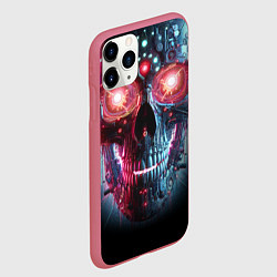 Чехол iPhone 11 Pro матовый Неоновый кибер череп - нейросеть, цвет: 3D-малиновый — фото 2
