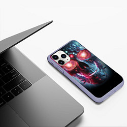 Чехол iPhone 11 Pro матовый Неоновый кибер череп - нейросеть, цвет: 3D-светло-сиреневый — фото 2