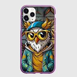 Чехол iPhone 11 Pro матовый Модная сова и стальной фон, цвет: 3D-фиолетовый