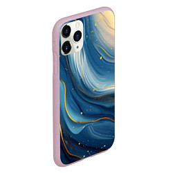 Чехол iPhone 11 Pro матовый Золотая волнистая текстура на синей ткани, цвет: 3D-розовый — фото 2