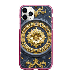 Чехол iPhone 11 Pro матовый Объемные золотые классические узоры, цвет: 3D-малиновый