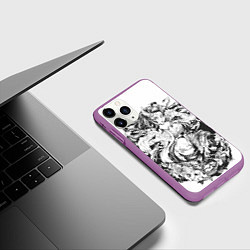 Чехол iPhone 11 Pro матовый Клинок рассекающий демонов Незуко чб, цвет: 3D-фиолетовый — фото 2