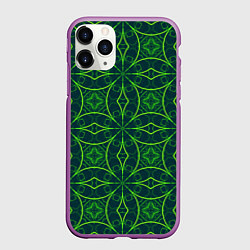 Чехол iPhone 11 Pro матовый Зелёный неоновый паттерн, цвет: 3D-фиолетовый