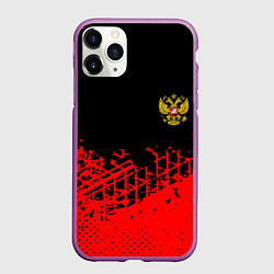 Чехол iPhone 11 Pro матовый Россия герб красные краски, цвет: 3D-фиолетовый