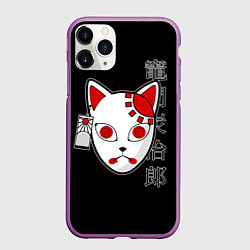 Чехол iPhone 11 Pro матовый Маска кицунэ - иероглифы, цвет: 3D-фиолетовый