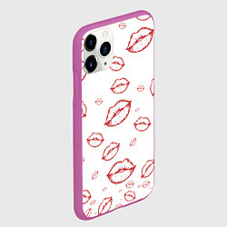 Чехол iPhone 11 Pro матовый Паттерн красные губы на белом - lips classic, цвет: 3D-фиолетовый — фото 2