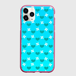 Чехол iPhone 11 Pro матовый Сюрикены и сердечки: голубой, цвет: 3D-малиновый