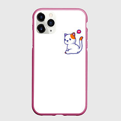 Чехол iPhone 11 Pro матовый Милый кот обиделся с разбитым сердечком, цвет: 3D-малиновый