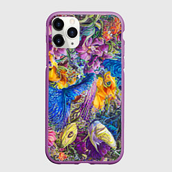 Чехол iPhone 11 Pro матовый Абстрактный растительный паттерн - нейросеть, цвет: 3D-фиолетовый