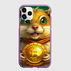 Чехол iPhone 11 Pro матовый Хомяк держит биток, цвет: 3D-фиолетовый