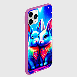 Чехол iPhone 11 Pro матовый Неоновые зайчики - любовь сердечки, цвет: 3D-фиолетовый — фото 2