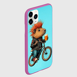 Чехол iPhone 11 Pro матовый Капибара байкер с ирокезом и пивом, цвет: 3D-фиолетовый — фото 2