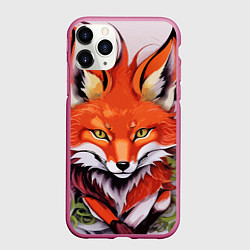 Чехол iPhone 11 Pro матовый Лиса Кицунэ в японском стиле, цвет: 3D-малиновый