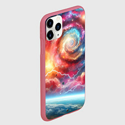 Чехол iPhone 11 Pro матовый Полёт к далёкой галактике - неоновый космос, цвет: 3D-малиновый — фото 2