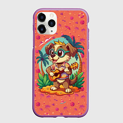 Чехол iPhone 11 Pro матовый Песик играет на гитаре жарким летом, цвет: 3D-фиолетовый