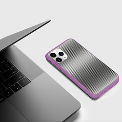 Чехол iPhone 11 Pro матовый Серые вертикальные линии, цвет: 3D-фиолетовый — фото 2