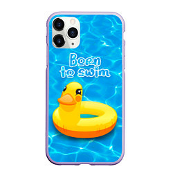Чехол iPhone 11 Pro матовый Рожденный плавать - надувная утка, цвет: 3D-светло-сиреневый