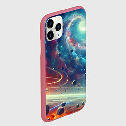 Чехол iPhone 11 Pro матовый Полет к далёкой планете - нейросеть, цвет: 3D-малиновый — фото 2