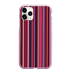 Чехол iPhone 11 Pro матовый Красно-фиолетовый яркие полосы, цвет: 3D-розовый
