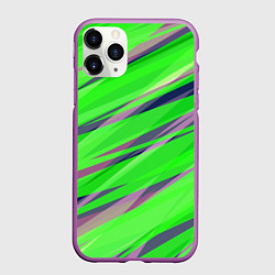 Чехол iPhone 11 Pro матовый Зелёный и фиолетовый абстрактные полосы, цвет: 3D-фиолетовый