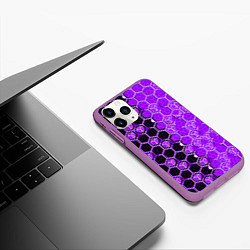Чехол iPhone 11 Pro матовый Техно-киберпанк шестиугольники фиолетовый и чёрный, цвет: 3D-фиолетовый — фото 2