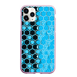 Чехол iPhone 11 Pro матовый Техно-киберпанк шестиугольники голубой и чёрный, цвет: 3D-розовый