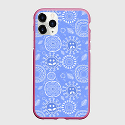 Чехол iPhone 11 Pro матовый Синие цветочные рожицы, цвет: 3D-малиновый
